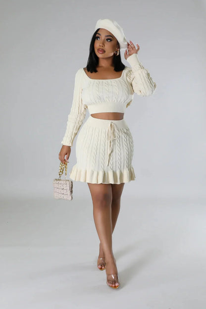 Attract Me Knitted Skirt Set with Ruched High Waist