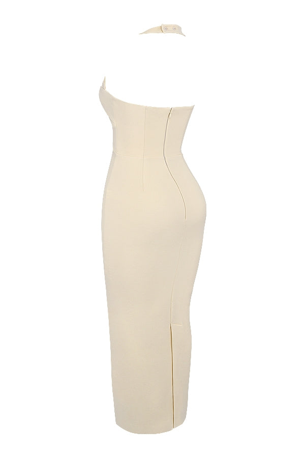 ecru halter maxi dress