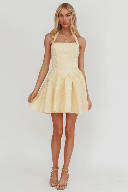 Serrah Halter Mini Dress Jacquard Butter