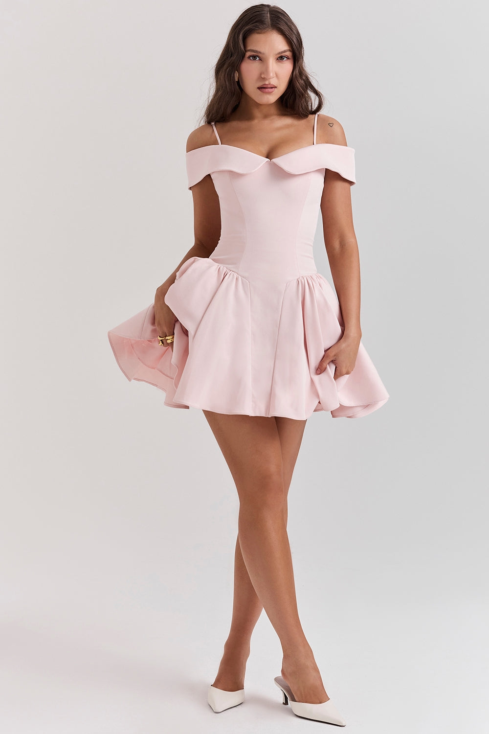 ballerina pink off shoulder mini dress