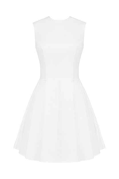 white pleated cotton mini dress
