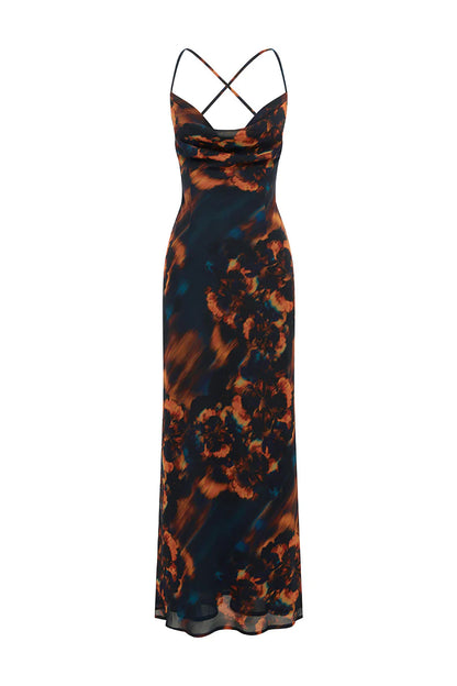 BRIGETTE COWL CROSS BACK MAXI DRESS - VALINA ORANGE