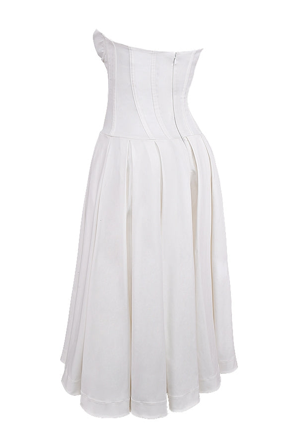white strapless midi dress