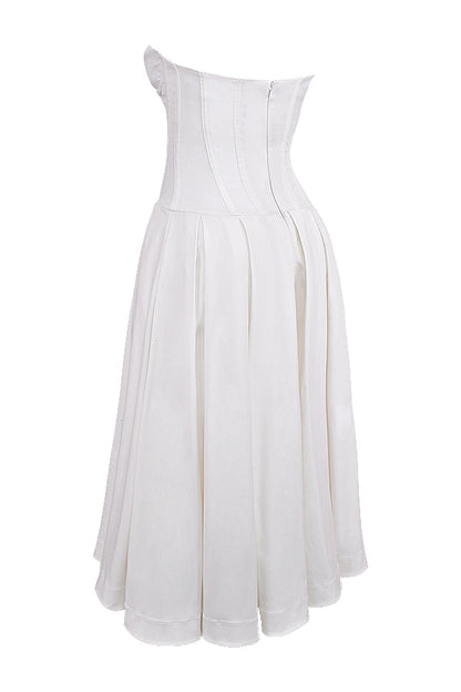 white strapless midi dress