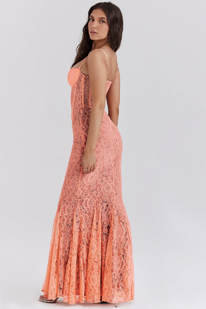 sorbet lace godet maxi dress
