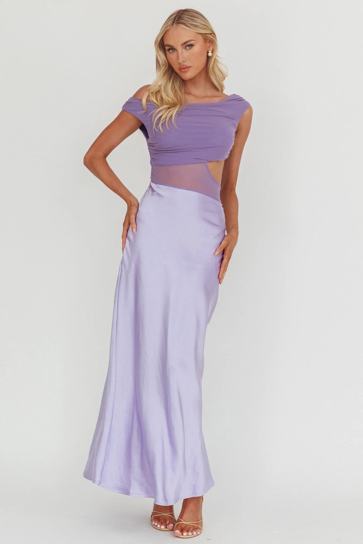 In Blooms Mesh Bodice Maxi Dress Lilac