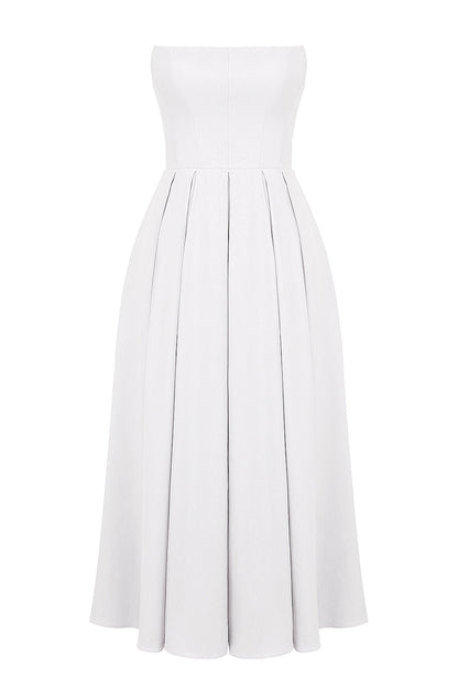 white strapless midi sundress