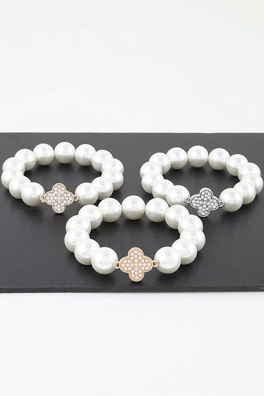 Bejeweled Clover Pearl Bracelet