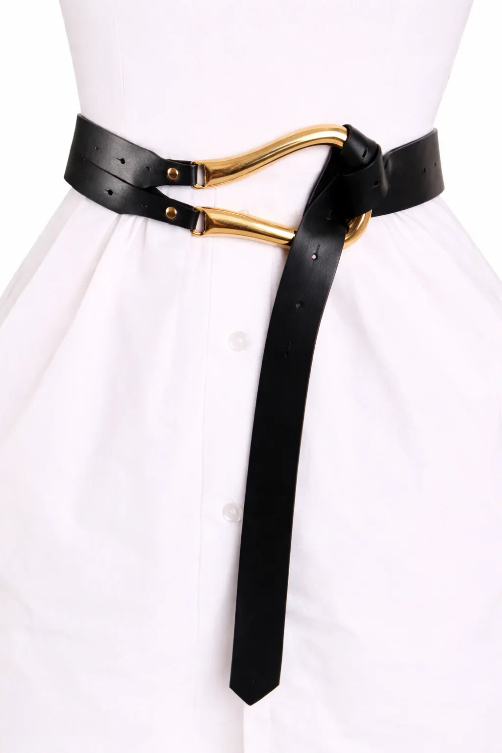 Imperial Black Waist Belt with Curved Metallic Detail
