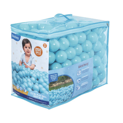 Bestway Jumbo 2.3" Light Blue Ball Pit Balls for Toddlers (250 Pack), BPA Free Crush Proof Plastic, Reusable Zipper Storage Bag