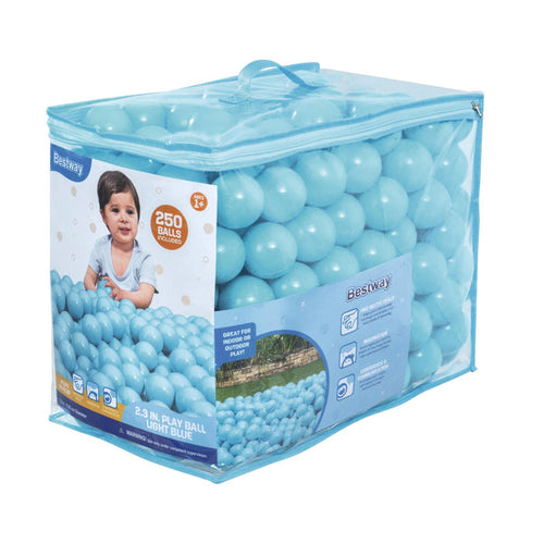 Bestway Jumbo 2.3" Light Blue Ball Pit Balls for Toddlers (250 Pack), BPA Free Crush Proof Plastic, Reusable Zipper Storage Bag