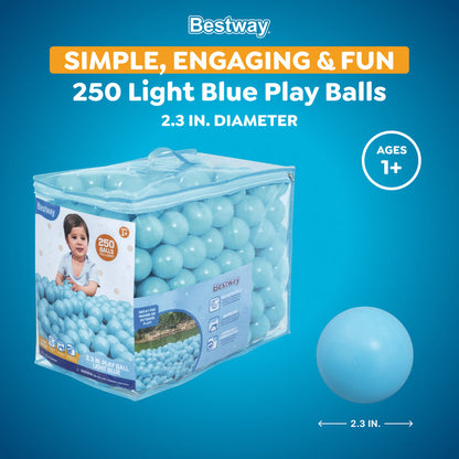 Bestway Jumbo 2.3" Light Blue Ball Pit Balls for Toddlers (250 Pack), BPA Free Crush Proof Plastic, Reusable Zipper Storage Bag