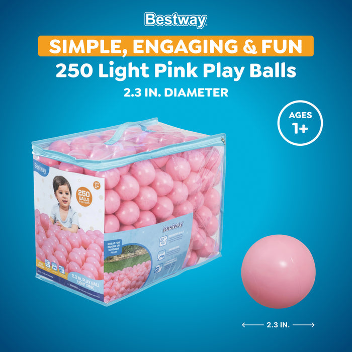 Bestway Jumbo 2.3" Light Pink Ball Pit Balls for Toddlers (250 Pack), BPA Free Crush Proof Plastic, Reusable Zipper Storage Bag