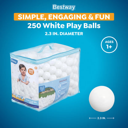 Bestway Jumbo 2.3" White Ball Pit Balls for Toddlers (250 Pack), BPA Free Crush Proof Plastic, Reusable Zipper Storage Bag