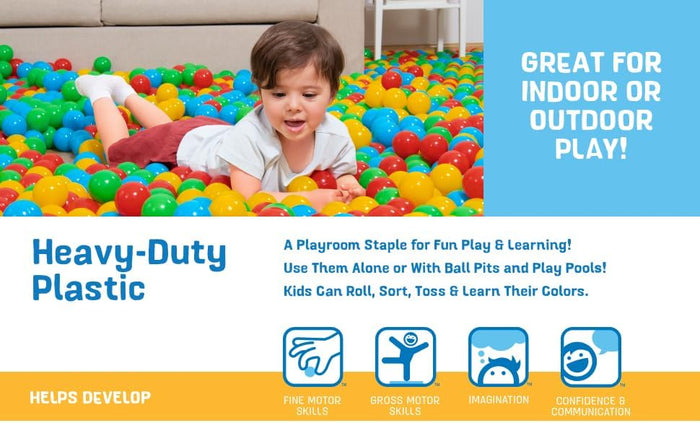 Bestway Splash & Play 100 Ball Pit Balls, Multi-Color, 2.3" Balls, Ages 1+ | Heavy-Duty Plastic Play Balls, Use With or Without Water, Puncture-Resistant Material, Motor Skill Development, Airtight Seam