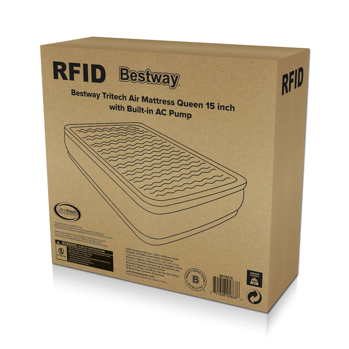 Bestway Tritech Air Mattress Queen 15" with Built-in AC Pump Included