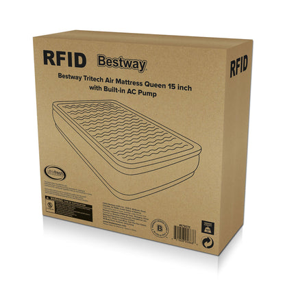 Bestway Tritech Air Mattress Queen 15" with Built-in AC Pump Included