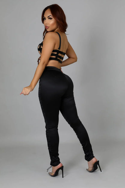 Better Nights Black Two Piece Set with Ruched High Waist Pants