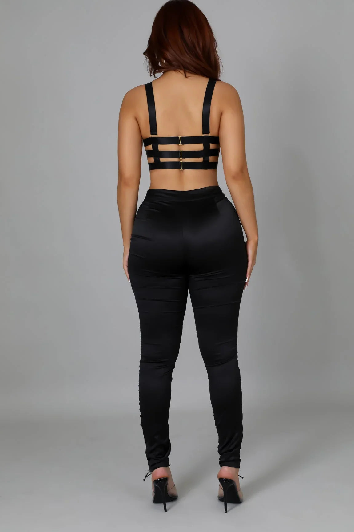 Better Nights Black Two Piece Set with Ruched High Waist Pants