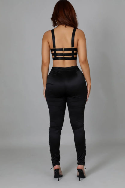 Better Nights Black Two Piece Set with Ruched High Waist Pants