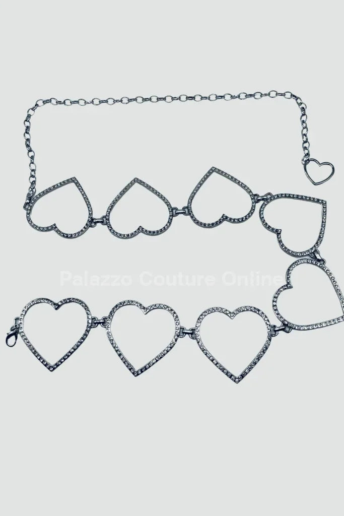 Big Sequence Heart Rhinestone Chain Belt (Silver)