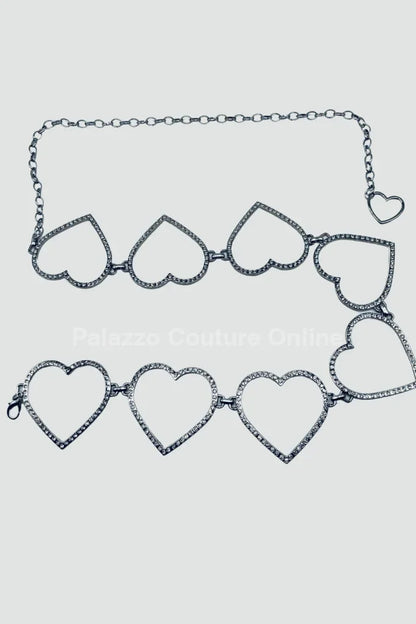 Big Sequence Heart Rhinestone Chain Belt (Silver)
