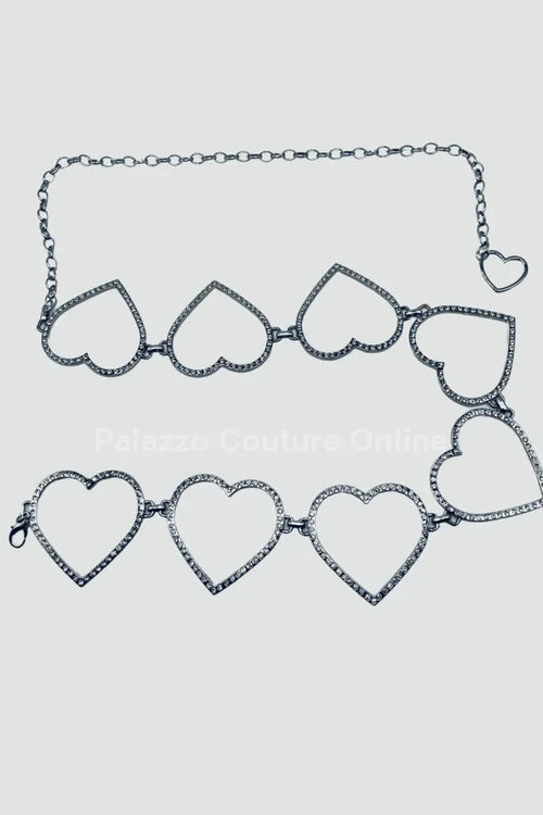 Big Sequence Heart Rhinestone Chain Belt (Silver)