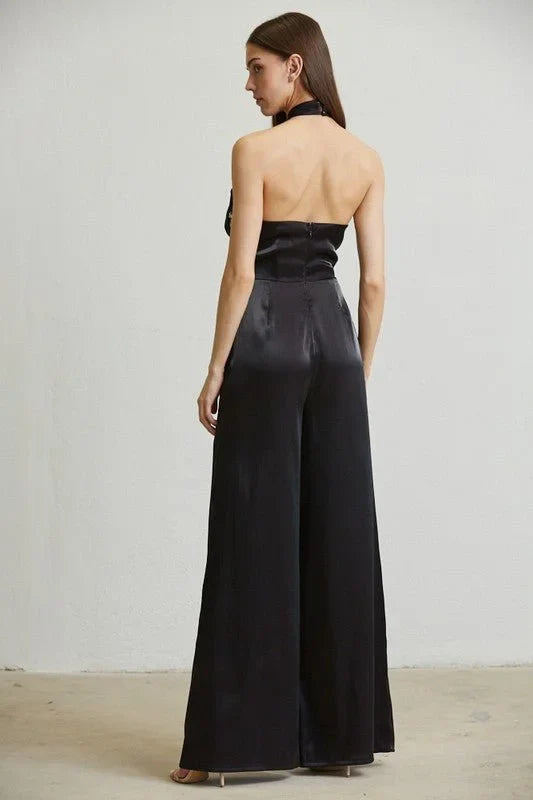 Black Embellished Halter Jumpsuit – Midnight