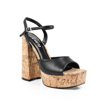 Black Platform Wedges with Cork Heel