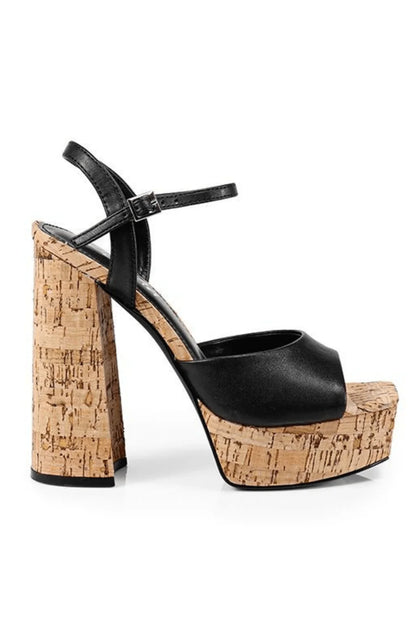 Black Platform Wedges with Cork Heel