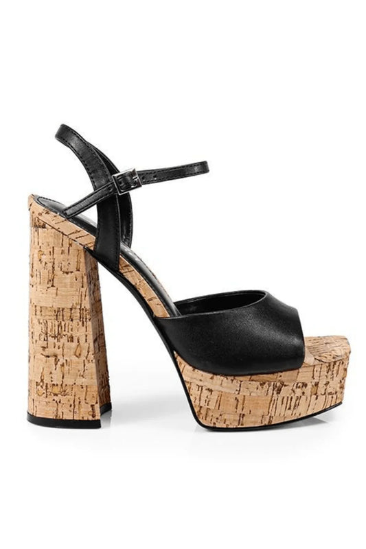 Black Platform Wedges with Cork Heel