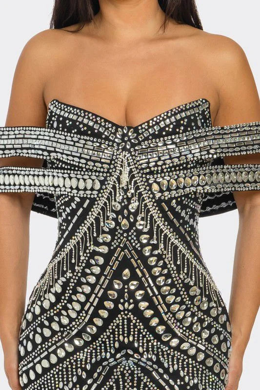 Black Rhinestone Mini Dress – Glam Luxe Fit