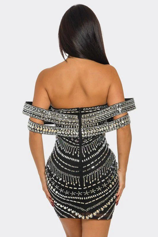 Black Rhinestone Mini Dress – Glam Luxe Fit