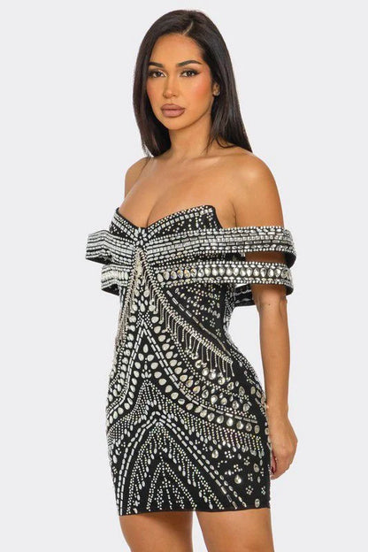 Black Rhinestone Mini Dress – Glam Luxe Fit