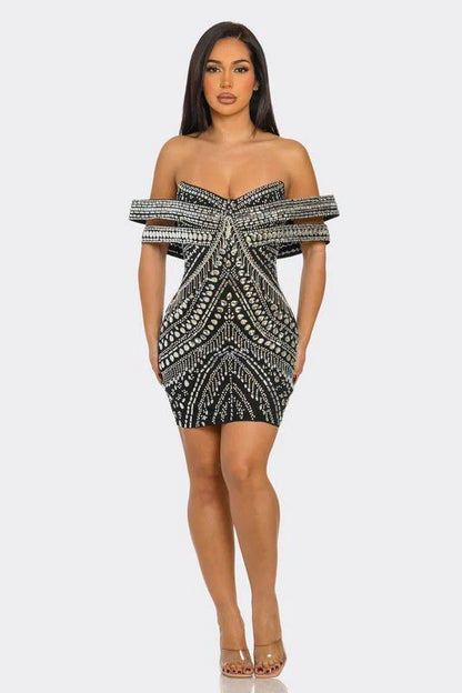 Black Rhinestone Mini Dress – Glam Luxe Fit