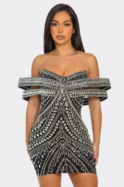 Black Rhinestone Mini Dress – Glam Luxe Fit