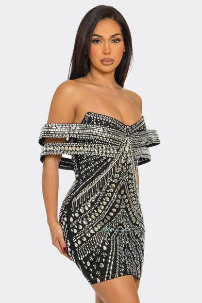 Black Rhinestone Mini Dress – Glam Luxe Fit