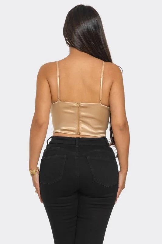 Blooming Elegance Floral Bustier Top with 3D Appliqués – Taupe