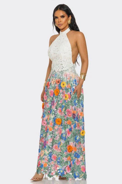 Blooming Grace Lace Maxi Dress - White Multi