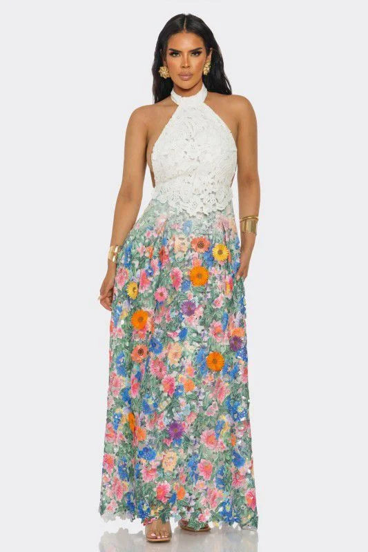 Blooming Grace Lace Maxi Dress - White Multi