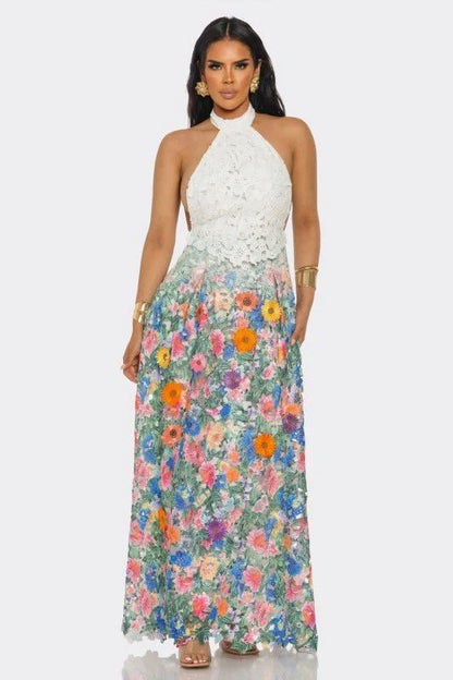 Blooming Grace Lace Maxi Dress - White Multi