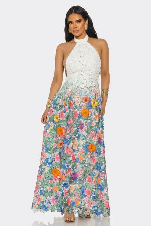 Blooming Grace Lace Maxi Dress - White Multi