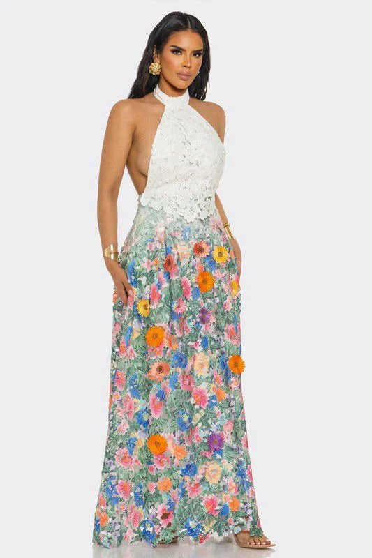 Blooming Grace Lace Maxi Dress - White Multi