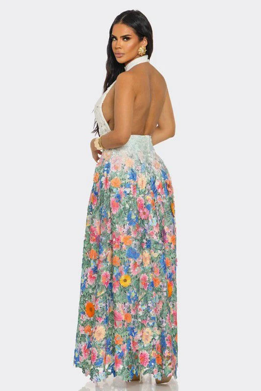 Blooming Grace Lace Maxi Dress - White Multi