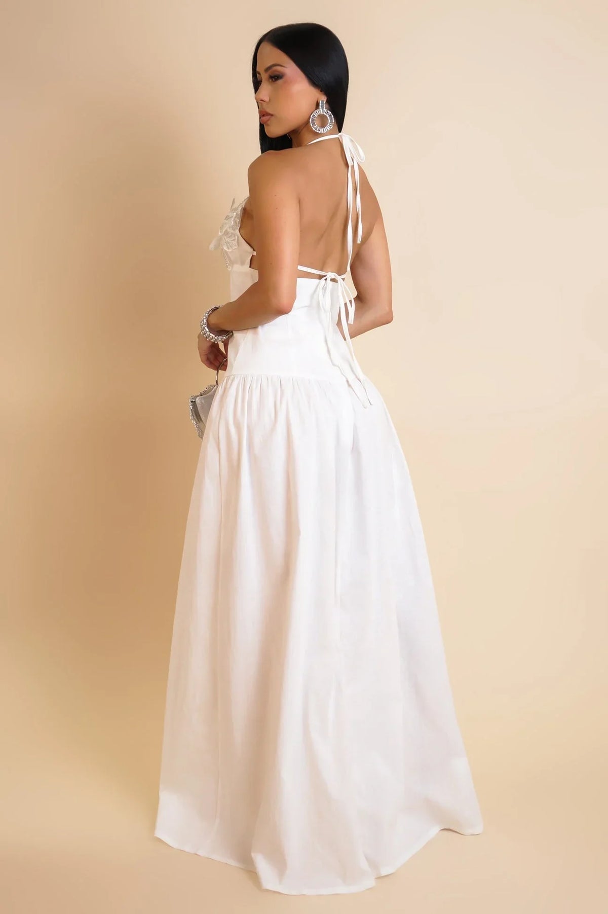 Blossom Halter Maxi Dress White
