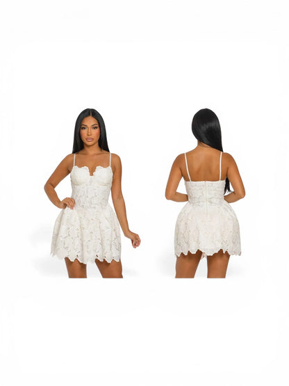 Blossom Lace Corset Mini Dress - White