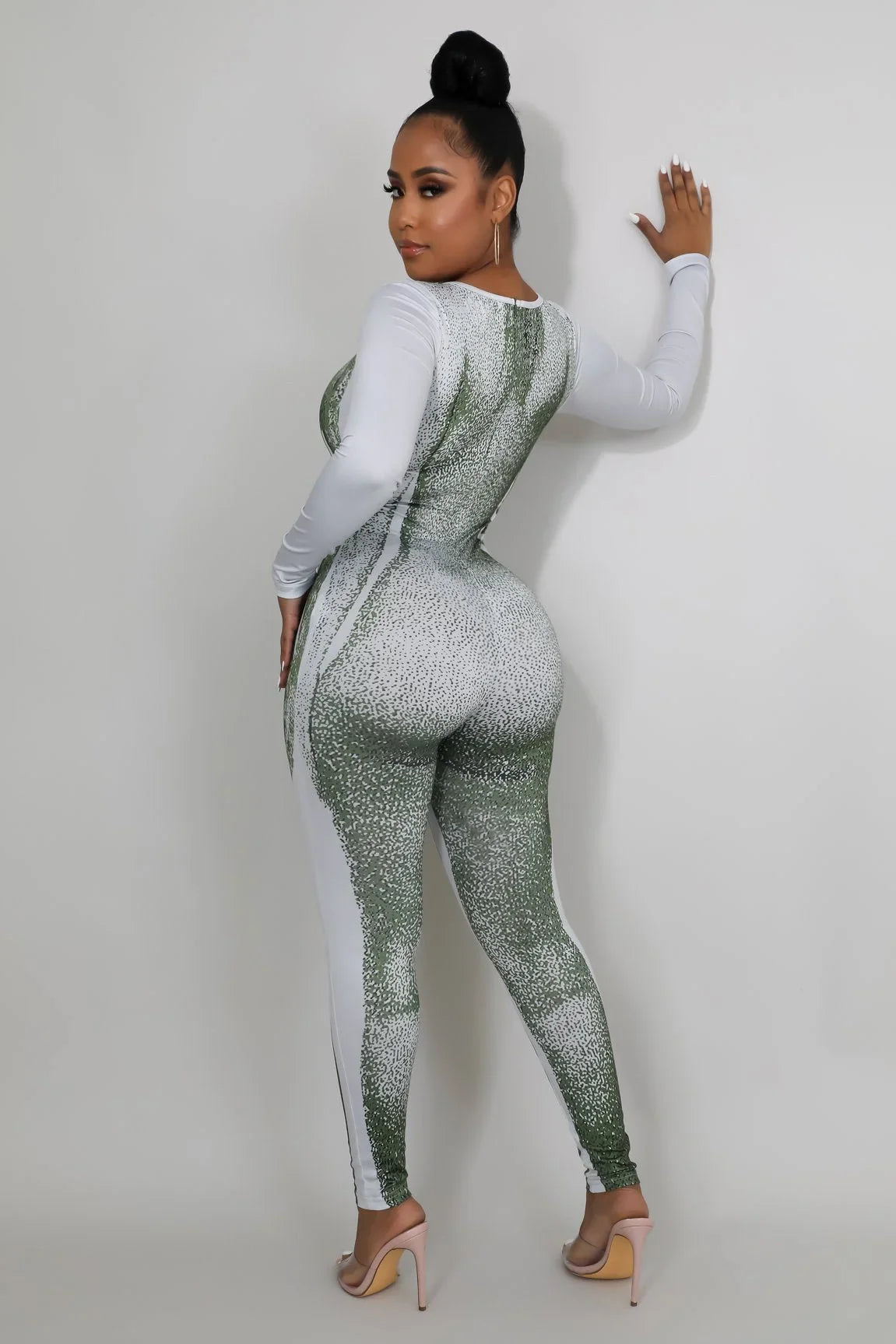 Body Babe Olive Jumpsuit with Long Sleeves and Contour Fit