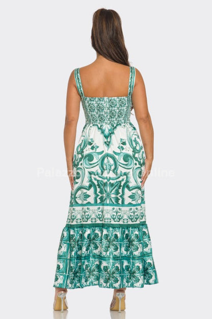 Bohemian Mosaic Maxi Dress (Green)