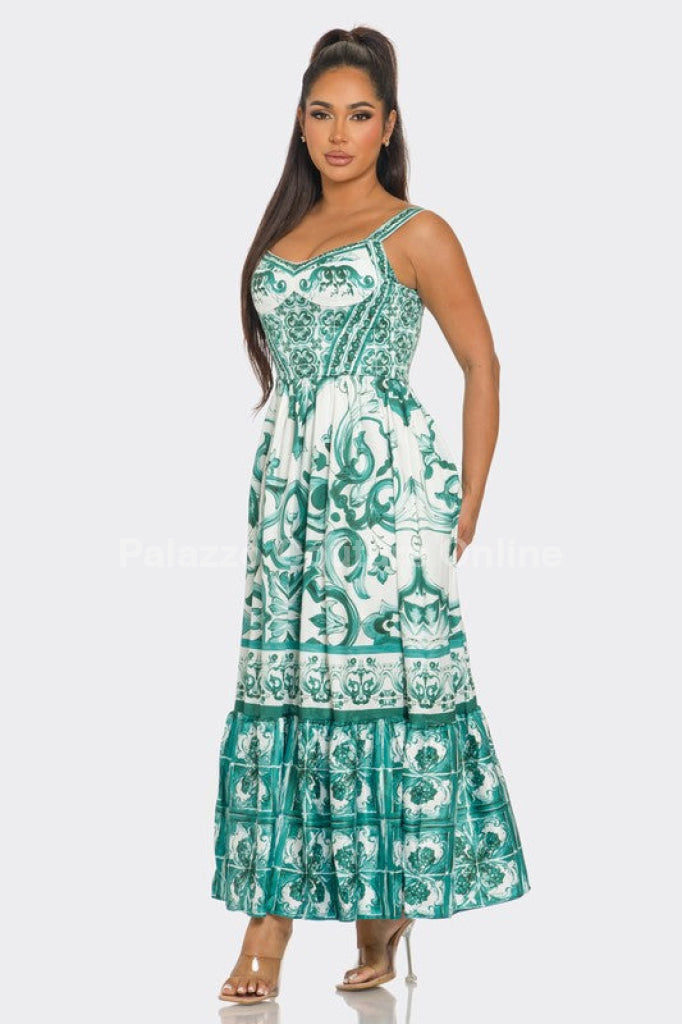 Bohemian Mosaic Maxi Dress (Green)