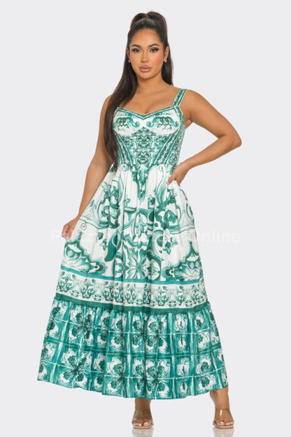 Bohemian Mosaic Maxi Dress (Green)